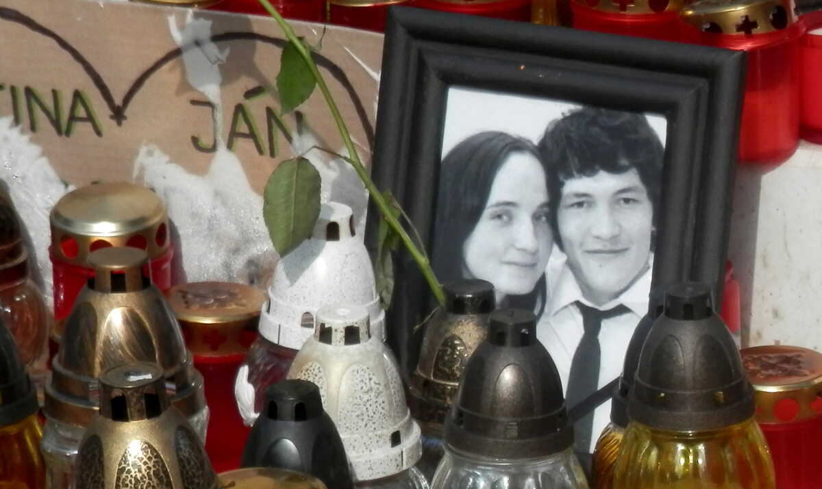 Candles and memorial lights beneath the statue of St. John Paul II during a national vigil for Ján Kuciak and Martina Kušnírová in Prešov, Slovakia, March 2018.