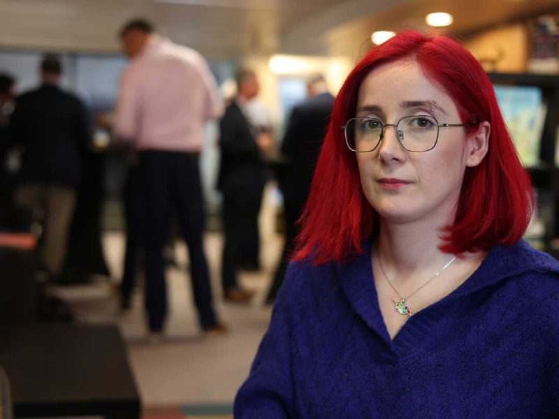 Irma Dimatradze speaking at the Brussels Press Club about the campaign to free jailed Georgian journalist Mzia Amaghlobeli