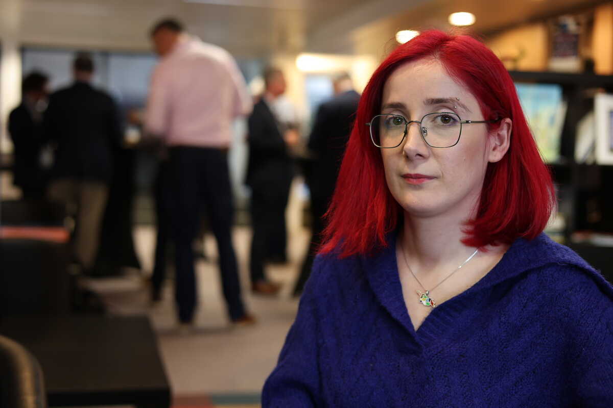 Irma Dimatradze speaking at the Brussels Press Club about the campaign to free jailed Georgian journalist Mzia Amaghlobeli